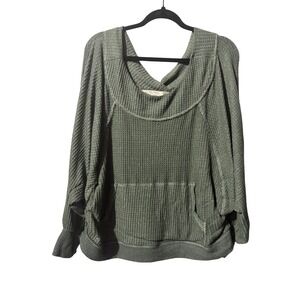 We The Free Free People Sage Green Waffle Knit Oversized Pullover Top Small